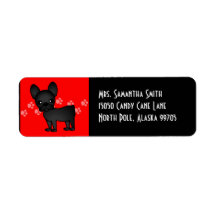 Cute French Bulldog Cartoon Black Return Address Label