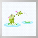Cute frogs - kawaii mother and baby frog posters