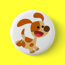 Cute Frolicking Cartoon Dog  Button Badge
