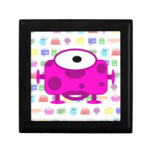 Cute Fuchsia Cartoon Monster Jewelry Boxes