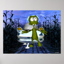 Cute funny alien u.f.o in cornfield 1 posters