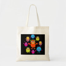 Cute Funny Monster Party Creatures in Circle Tote Bags