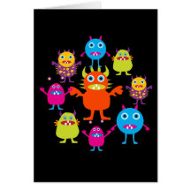 Cute Funny Monster Party Creatures in Circle Greeting Card