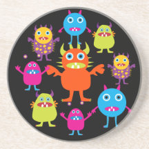 Cute Funny Monster Party Creatures in Circle Coaster