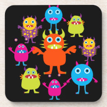 Cute Funny Monster Party Creatures in Circle Drink Coaster