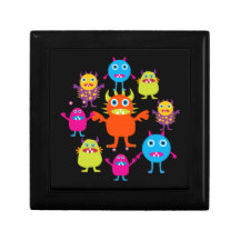 Cute Funny Monster Party Creatures in Circle Jewelry Boxes