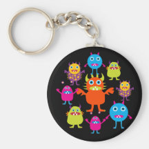 Cute Funny Monster Party Creatures in Circle Key Chain