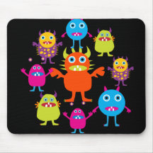 Cute Funny Monster Party Creatures in Circle Mouse Pad