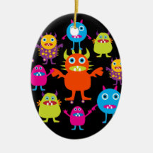Cute Funny Monster Party Creatures in Circle Christmas Tree Ornament