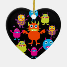 Cute Funny Monster Party Creatures in Circle Christmas Tree Ornament