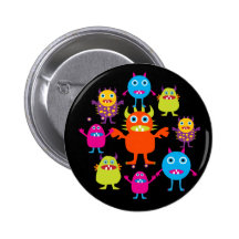 Cute Funny Monster Party Creatures in Circle Pins