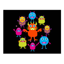 Cute Funny Monster Party Creatures in Circle Post Card
