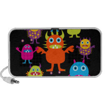Cute Funny Monster Party Creatures in Circle Laptop Speaker