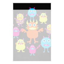 Cute Funny Monster Party Creatures in Circle Stationery Design