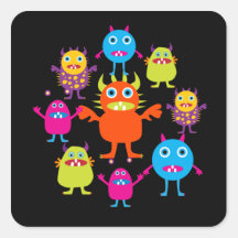 Cute Funny Monster Party Creatures in Circle Stickers