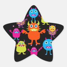Cute Funny Monster Party Creatures in Circle Star Stickers