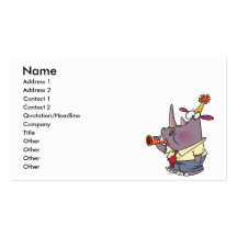 cute funny party rhino cartoon business card
