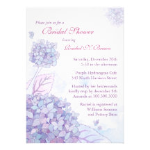 Cute Garden Purple Hydrangea Floral Bridal Shower Announcements