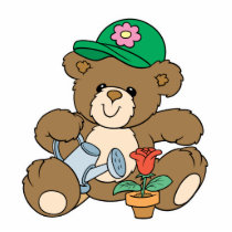 Cute Gardener Bear and Tulip Photo Sculpture