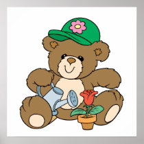 Cute Gardener Bear and Tulip Print