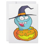 cute ghost witch in halloween pumpkin invitation