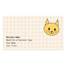 Cute Ginger Cat. Check background. Business Cards