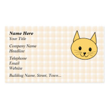 Cute Ginger Cat. Check background. Business Cards