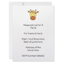 Cute Giraffe Cartoon. Personalized Invites