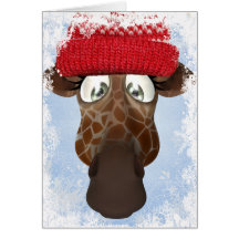Cute Giraffe in Winter Hat Christmas Card
