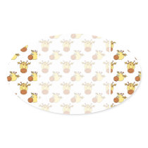 Cute Giraffe Pattern. Oval Sticker