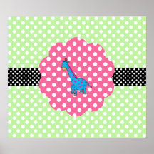 Cute giraffe polka dots posters