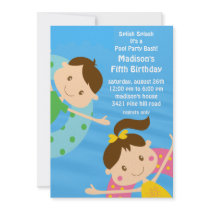 CUTE Girl & Boy Pool Party Birthday Invitation