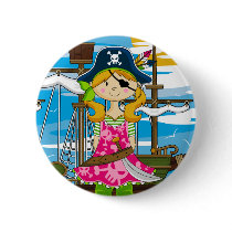 Cute Girl Eyepatch Pirate Button Badge