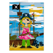 Cute Girl Eyepatch Pirate Greeting Card
