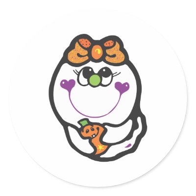 cute girl ghost and pumpkin round stickers by halloweenie