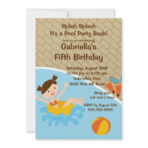 CUTE Girl Pool Party Birthday Invitation