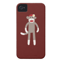 Cute Girl Sock Monkey on Red Case-Mate iPhone 4 Case