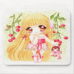 Cute girl with cherries mouse pads