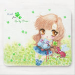 Cute girl with lucky clovers mouse pad mousepads