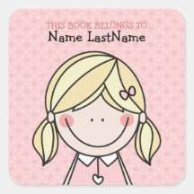 Cute Girl with Pigtails Ex Libris Stickers