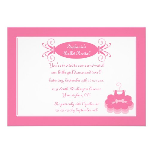Cute girl's ballerina dance recital invitation
