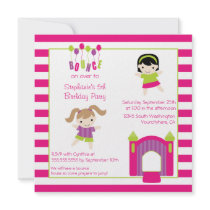 Cute girl's bounce house party birthday invitation