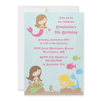 Cute girl's mermaids birthday party invitation