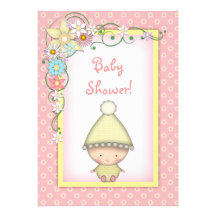 Cute Girls Pink and Yellow Spring Baby Shower Custom Announcements