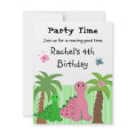 Cute Girls Pink Dinosaur Birthday Invitation
