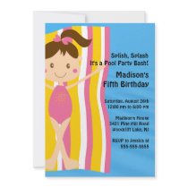 CUTE Girls Pool Party Birthday Invitation