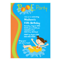 CUTE Girl's Pool Party Birthday Invitation