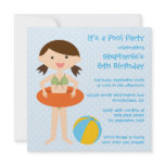 Cute girl's summer pool party birthday invitation