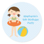 Cute girl's summer pool party birthday stickers