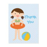 Cute girl's summer pool party thank you postcard